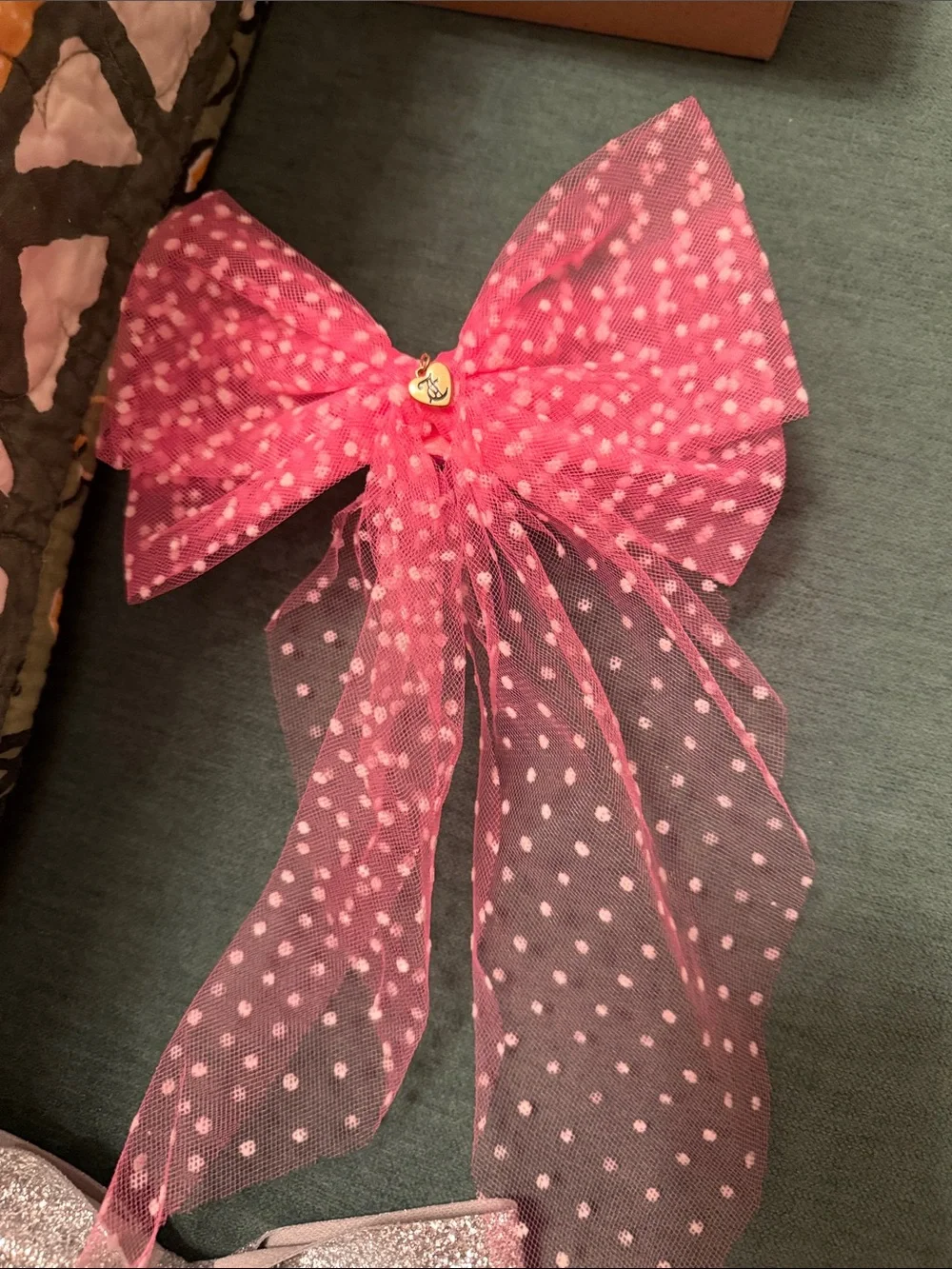2 Kids Sparkle Bow Hair Clip - Pink Polka Dot & Silver Glitter